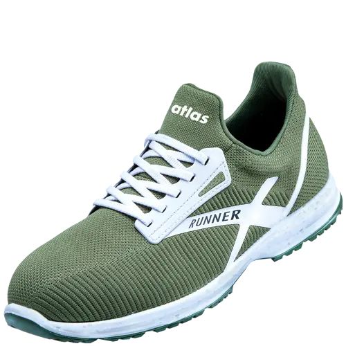 Atlas Safety Shoes RUNNER 75 Unisex Green, White Toe Capped Safety Shoes, UK 6, EU 39
