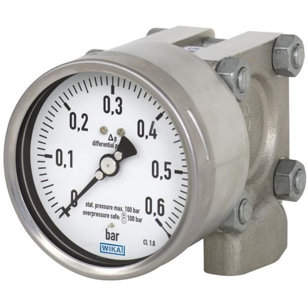 WIKA G 1/4 Analogue Differential Pressure Gauge 1.6bar Bottom Entry 100mm Outside Diameter