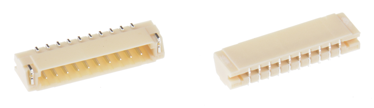 JST XSR Series Straight Surface PCB Header, 10 Contact(s), 0.6 mm Pitch, 1 Row, Shrouded