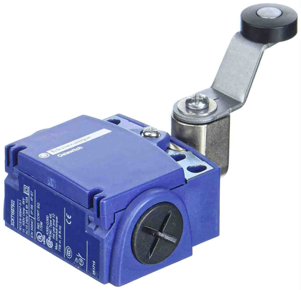 Telemecanique Sensors XCKT Series Roller Lever Limit Switch, 1NC/1NO, IP66, IP67, 2P, Plastic Housing, 240V ac Max, 10A