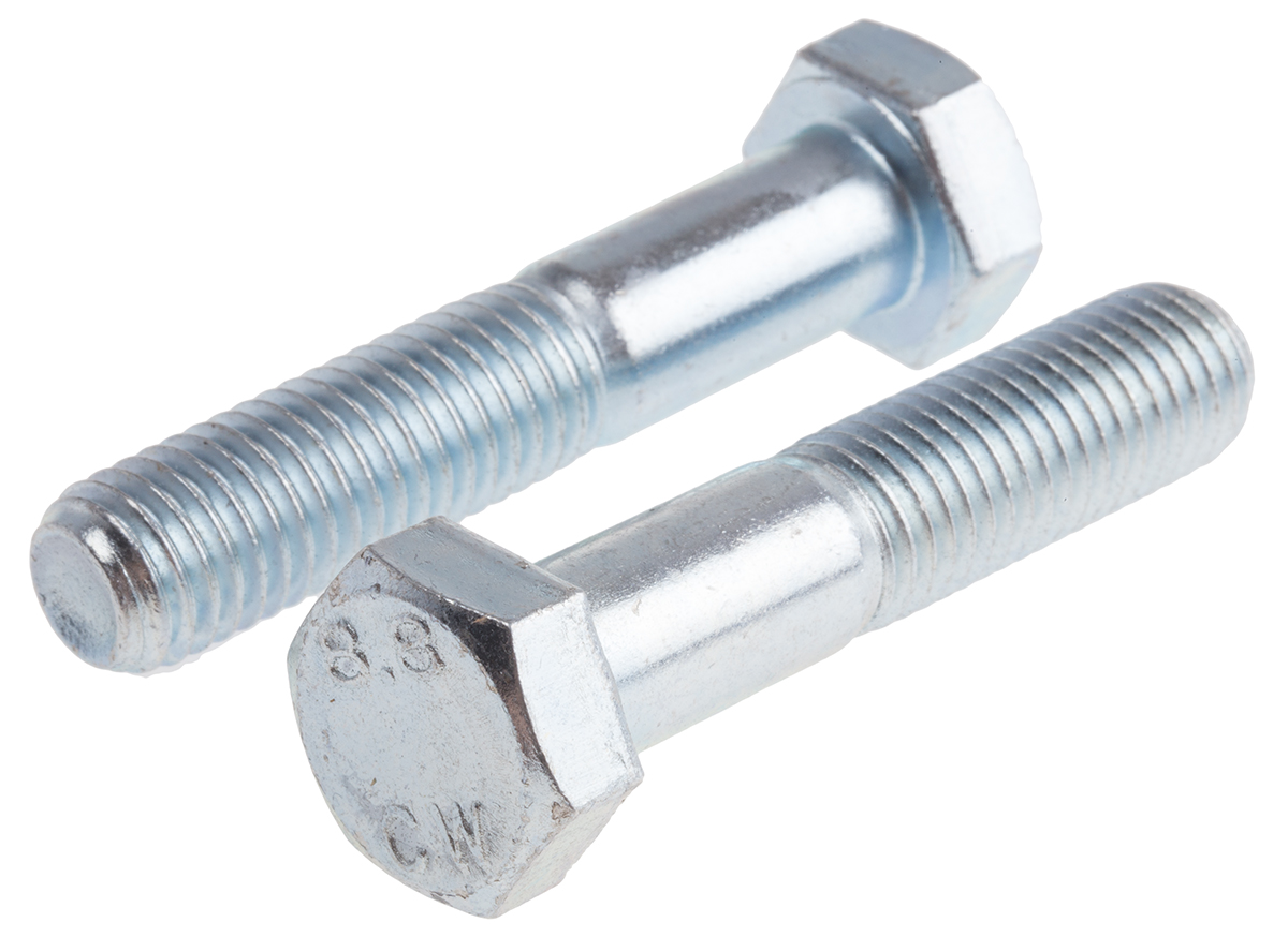 RS PRO Bright Zinc Plated Steel, Hex Bolt, M14 x 55mm