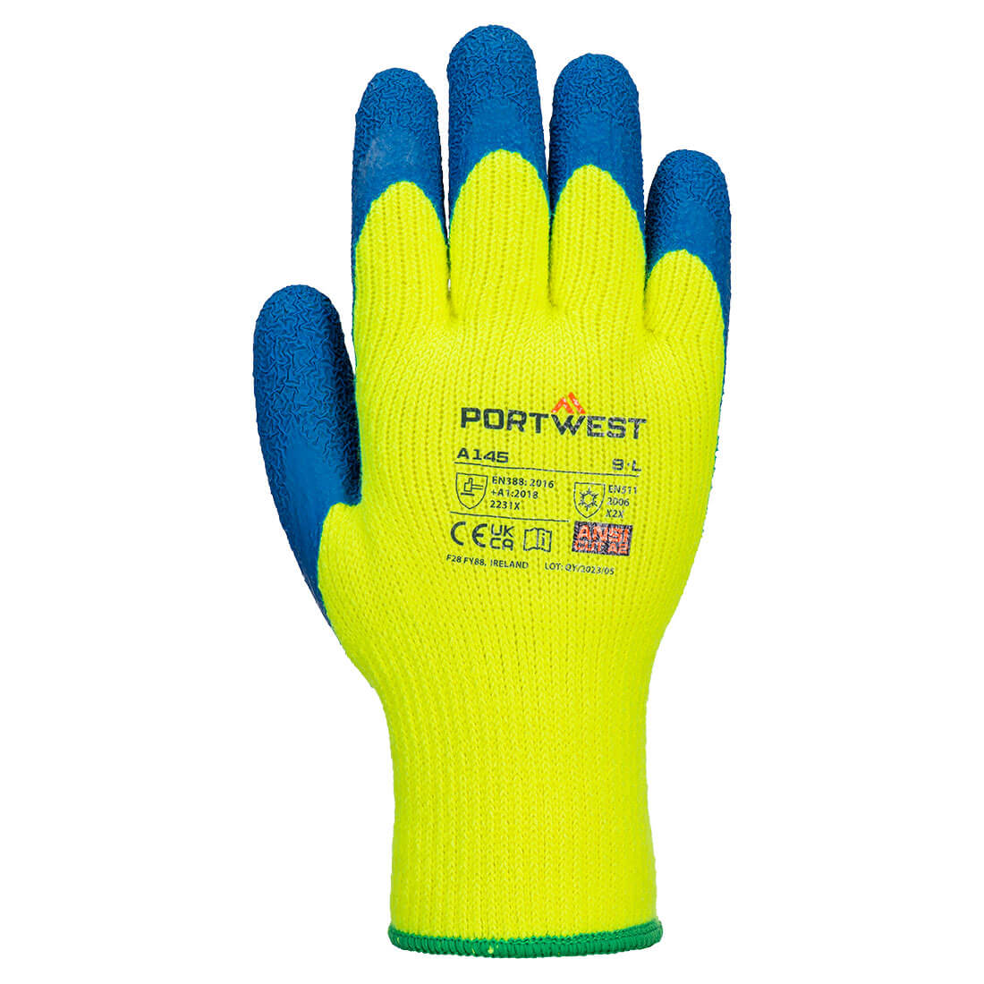 Portwest Yellow Latex Glove, Size 11, Latex Coating