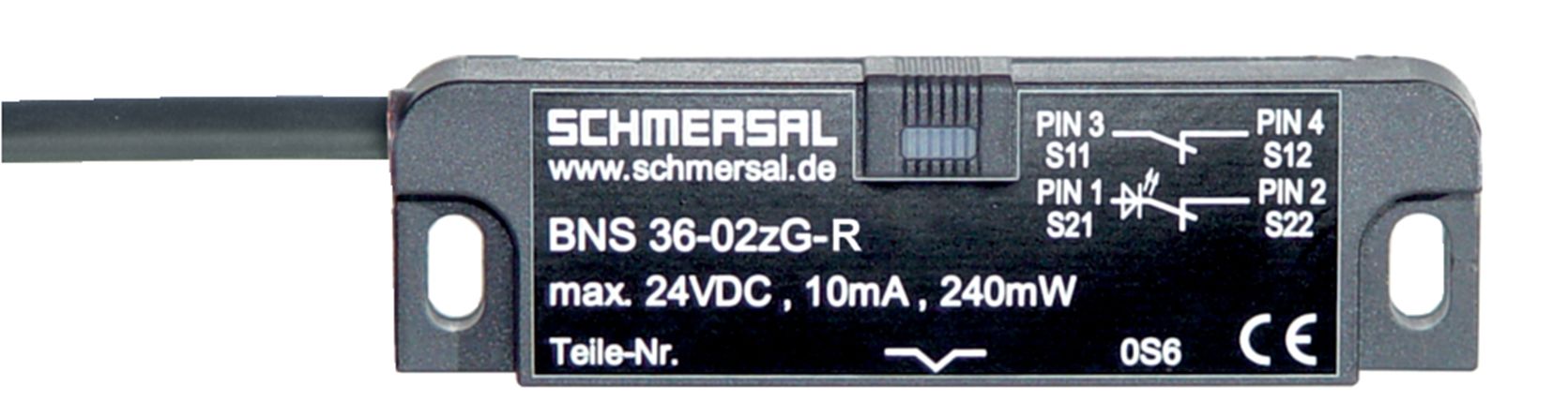 Schmersal BNS 36 Series Flush Magnetic Non-Contact Safety Switch, Reinforced Thermoplastic Housing, 2, Cable