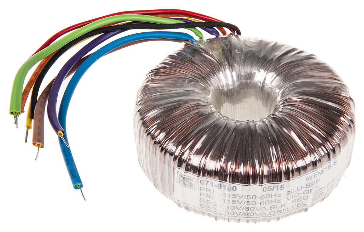 RS PRO 115 V ac, 230 V ac, 2 x 30V ac Toroidal Transformer, 160VA 2 Output