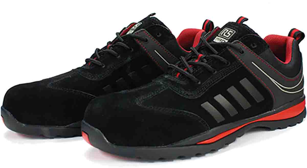 RS PRO Men's Black/Red Fibreglass Toe Capped Safety Trainers, UK 7, EU 41