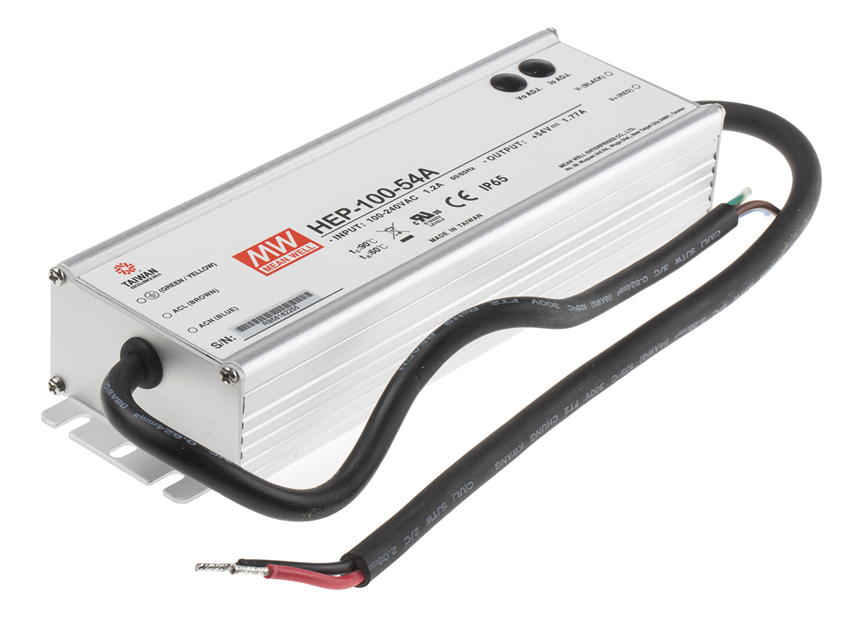 MEAN WELL Switching Power Supply, HEP-100-54A, 54V dc, 1.77A, 95.5W, 1 Output, 127 → 431 V dc, 90 → 305 V
