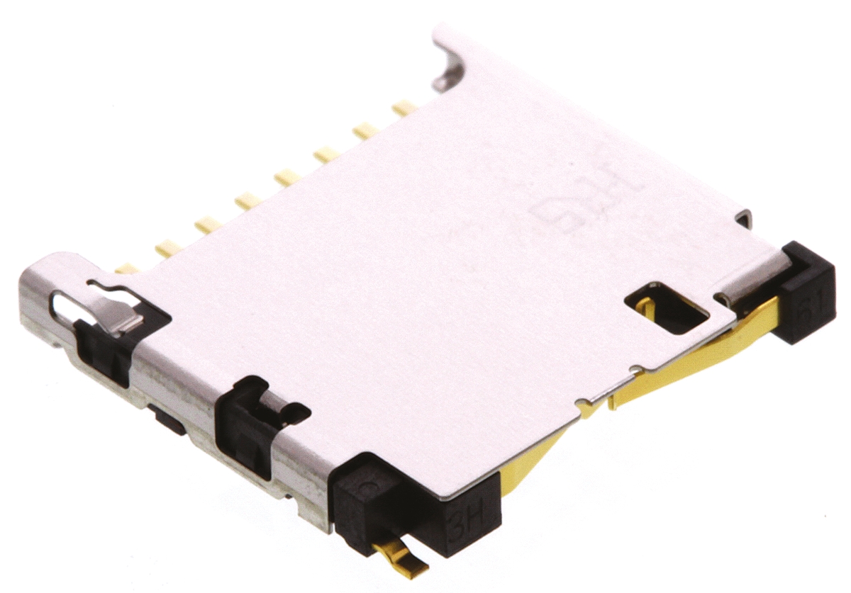 Hirose 8 Way Right Angle Micro SD Memory Card Connector With Solder Termination