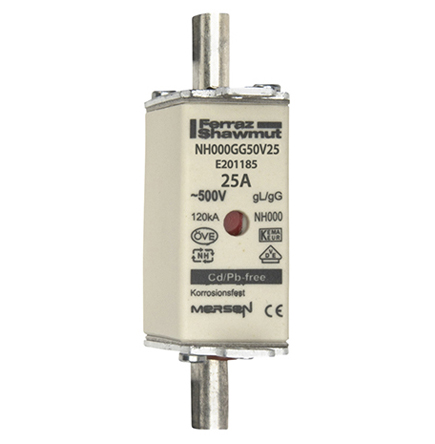 Mersen 25A NH Fuse, NH000, 500V ac