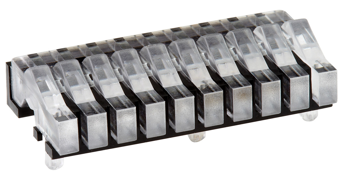 1278.1010 MENTOR, PCB Mounted 10-Way Right Angle LED Light Pipe, Clear Rectangle Lens
