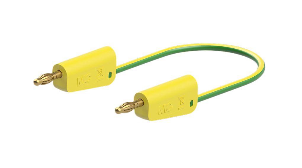 Staubli Test lead, 32A, 30 → 60V, Green/Yellow, 25cm Lead Length