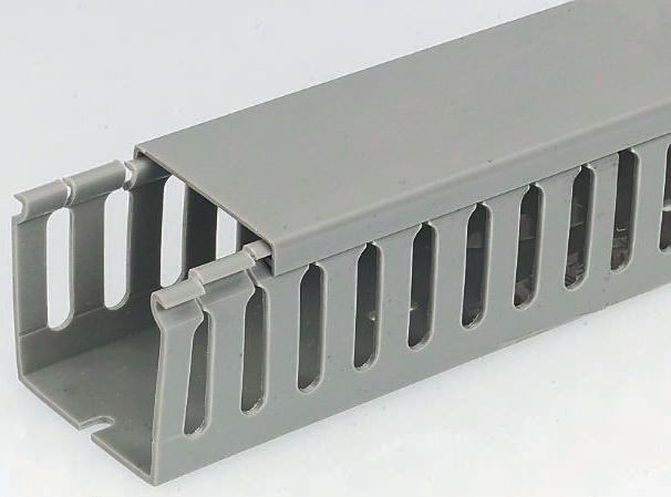 RS PRO Grey Slotted Panel Trunking - Open Slot, W100 mm x D80mm, L2m, PVC