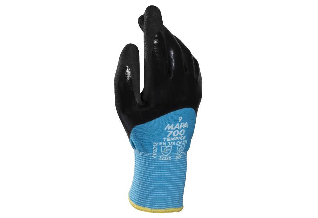 Mapa Black, Blue Nitrile Work Gloves, Size 7