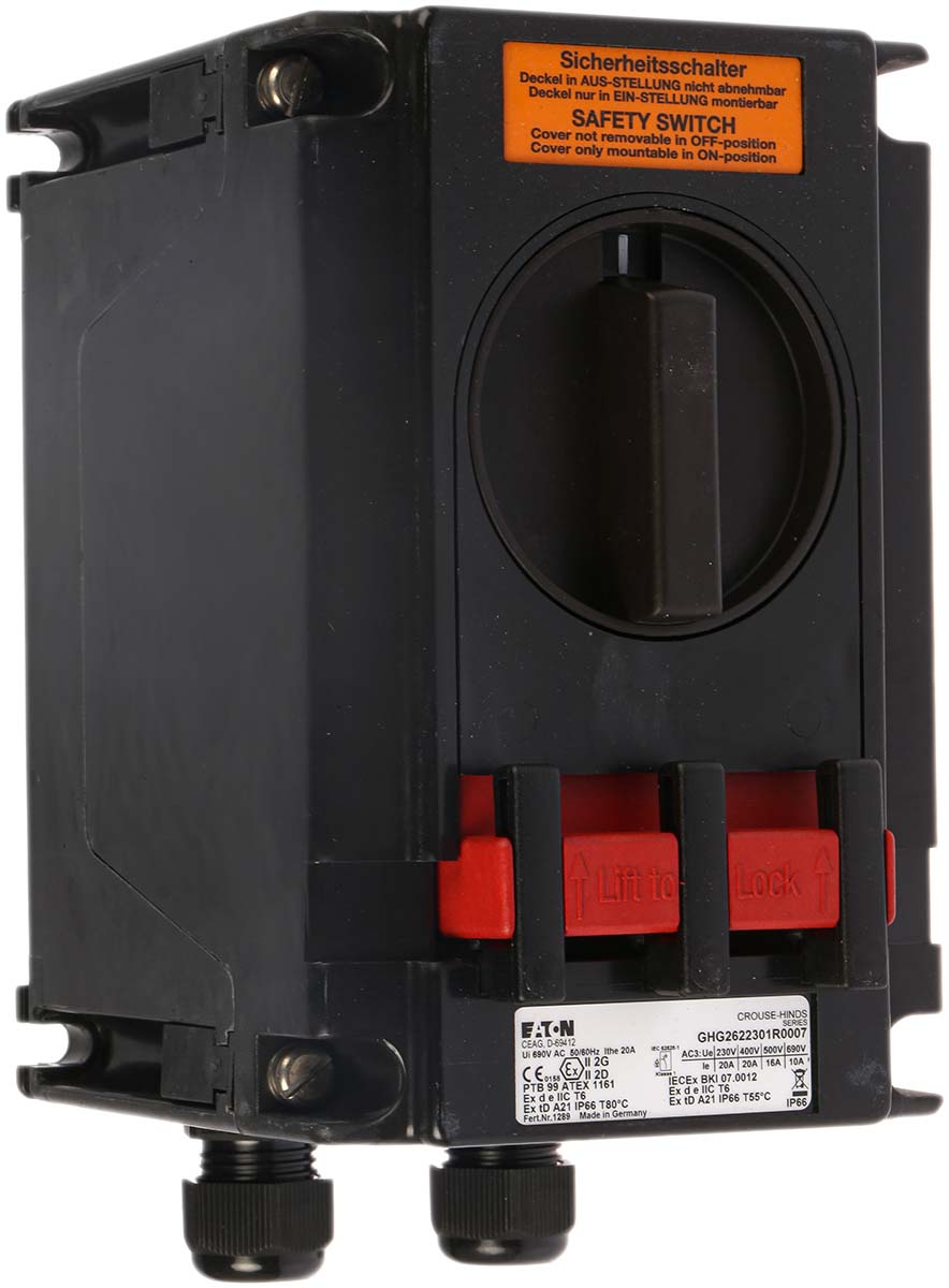 Eaton GHG 262 Series Safety Limit Switch, NO/NC, IP66, 4P, Polyester Housing, 690V ac Max, 20A Max