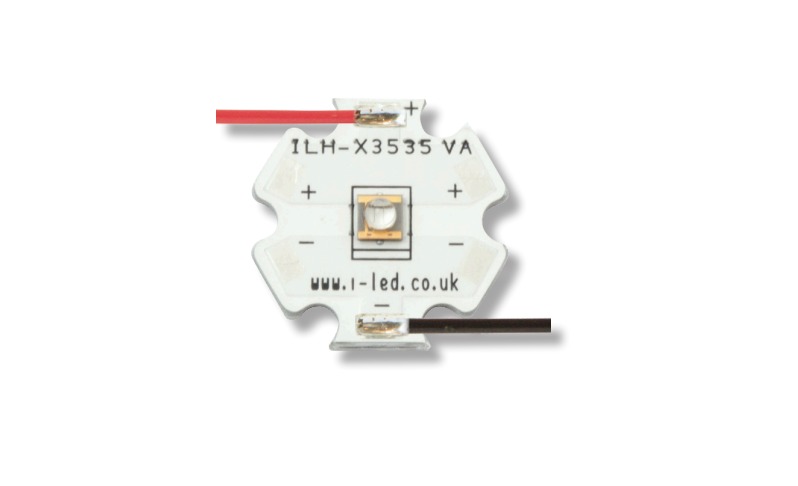 ILH-XO01-S420-SC211-WIR200. Intelligent LED Solutions, N3535U UVA Series UV LED, 430nm 600mW 125 ° Screw Mount package