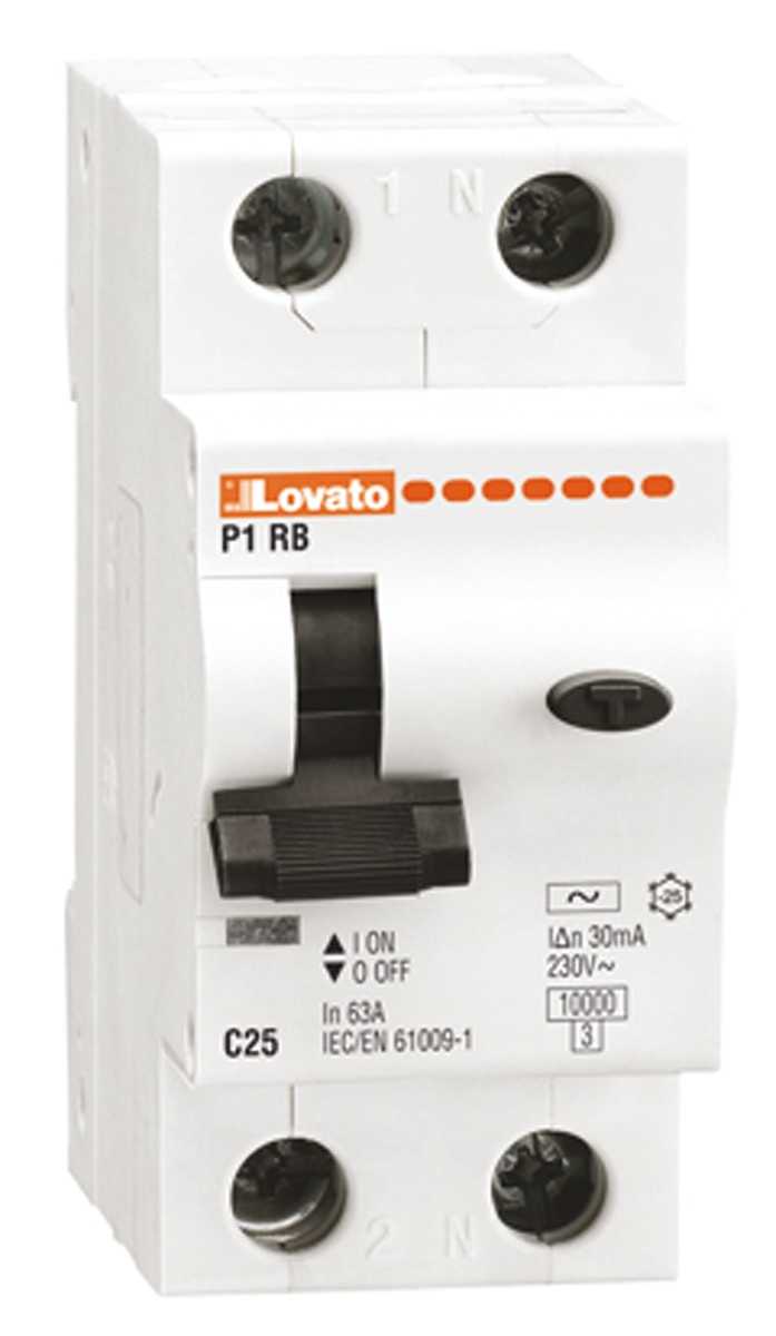Lovato RCBO, 25A Current Rating, 1P+N Poles, 30mA Trip Sensitivity, Type C