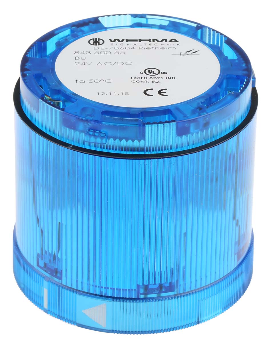 Werma 843 Series Blue Steady Effect Beacon Unit, 24 V dc, LED Bulb, AC, DC, IP54
