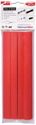 HellermannTyton Heat Shrink Tubing, Red 12mm Sleeve Dia. x 200mm Length 3:1 Ratio, HIS-3 BAG Series