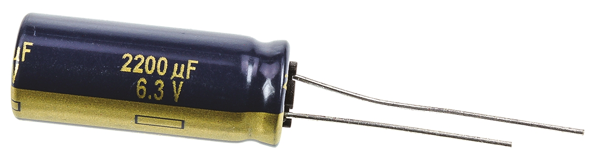 Panasonic 2200μF Aluminium Electrolytic Capacitor 6.3V dc, Radial, Through Hole - EEuFC0J222