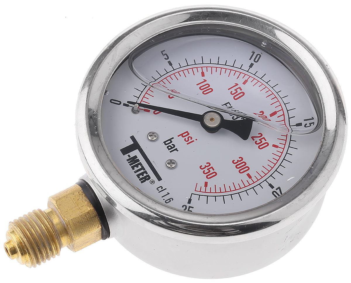 Sferaco G 1/4 Analogue Pressure Gauge 25bar Bottom Entry 63mm Outside Diameter