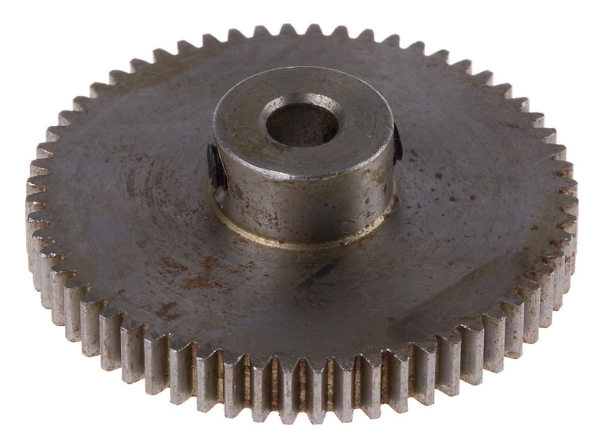 RS PRO Steel 60 Teeth Spur Gear, 0.5 Module, 4mm Bore Diam, 30mm Pitch Diam, 10mm Hub Diam