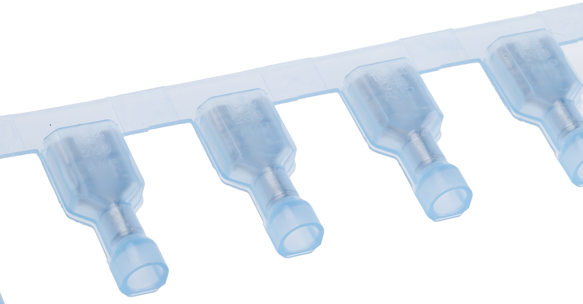TE Connectivity Ultra-Fast .250 Blue Insulated Female Spade Connector, Receptacle, 6.35 x 0.81mm Tab Size, 1.3mm² to