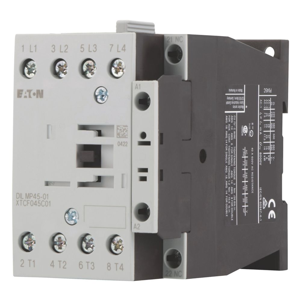 Eaton DILM Contactor, 230/240 V ac Coil, 4-Pole, 14 kW 240 V, 1 NC