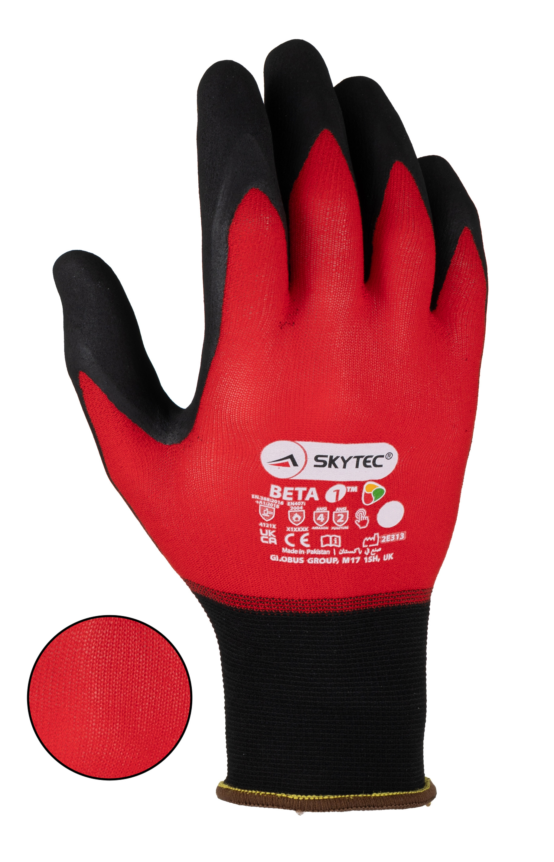 Skytec Beta 1 Red, Black Nylon Nylon, Spandex Glove, Size 9, Nitrile Foam Coating