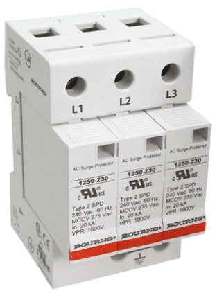 Bourns, 1250 Surge Arrester 415 V ac Maximum Voltage Rating 50kA Maximum Surge Current 3 Pole Protector