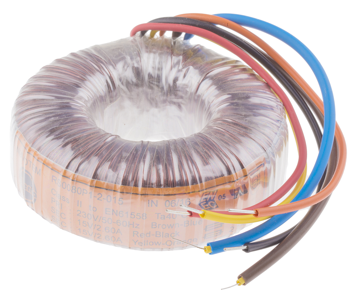 Nuvotem Talema 230V ac, 2 x 15V ac Toroidal Transformer, 80VA 2 Output