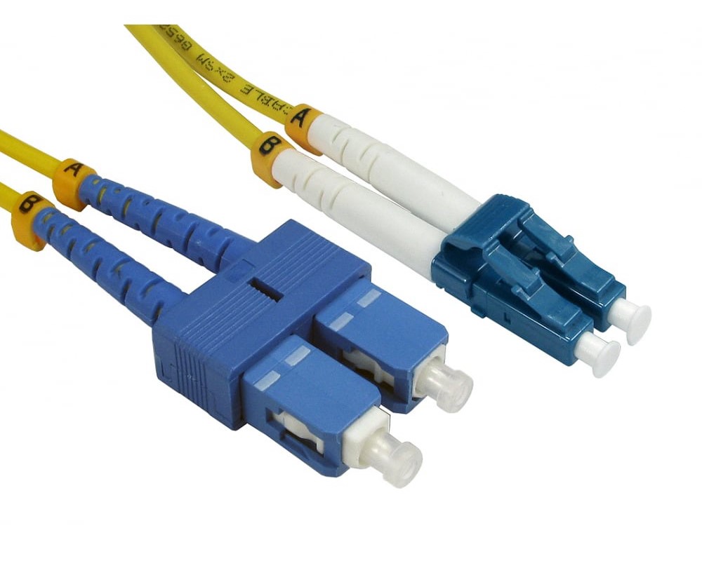 RS PRO LC to SC Duplex Single Mode OS2 Fibre Optic Cable, 3mm, Yellow, 10m