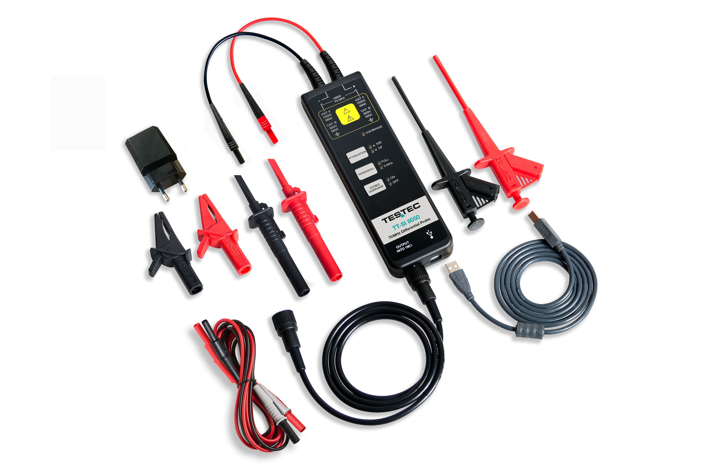 Testec 8000 Series TT-SI 8050 Oscilloscope Probe, Differential Type, 70MHz, 1:50 / 1:500dB, BNC Connector