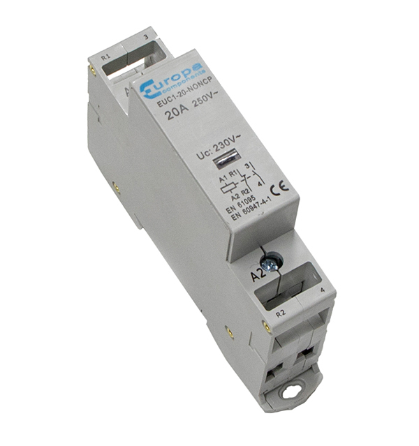 Europa EUC Contactor, 230 V Coil, 2-Pole, 20 A, 4 kW 230 V, 1 NO/1 NC, 240V