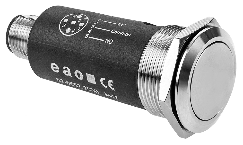 EAO 82 Series Push Button Switch, Latching, Panel Mount, 22mm Cutout, SPDT, 35V, IP65, IP67