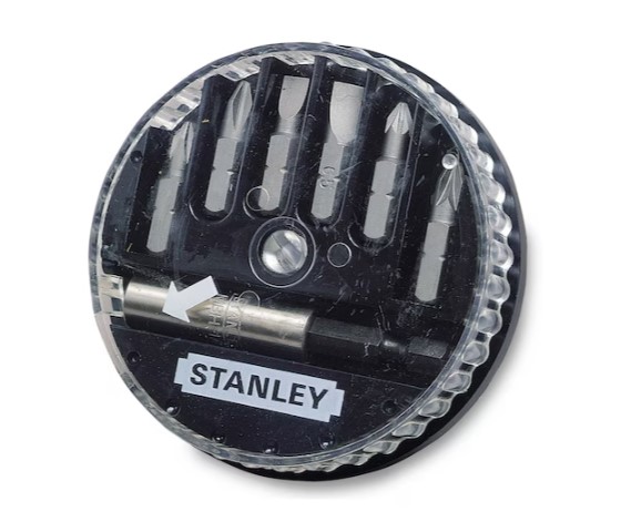 Stanley Bit 7 Pieces, Flat, Hex, Phillips, Pozidriv, Square, Tampered Torx, Torx