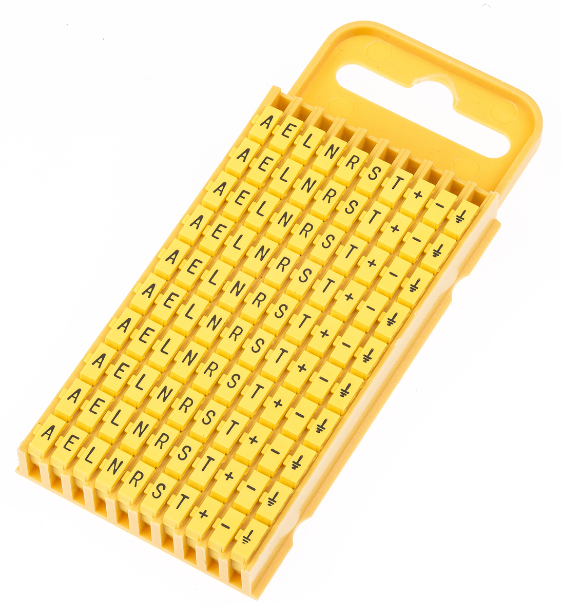 HellermannTyton WIC3 Snap On Cable Markers, Yellow, Pre-printed "-; +; A; E; Earth; L; N; R; S; T", 4.3 → 5.3