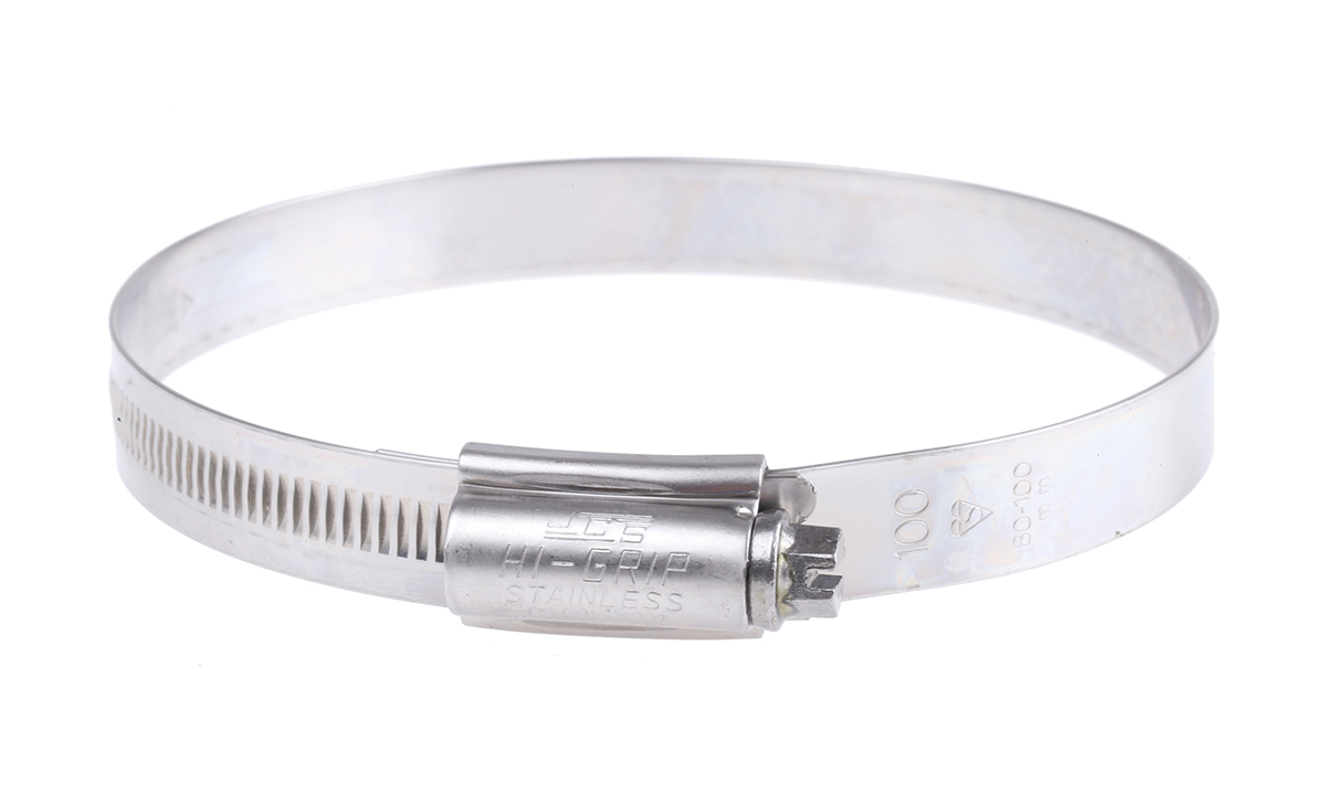 HI-GRIP Stainless Steel Slotted Hex Worm Drive, 13mm Band Width, 80 → 100mm ID