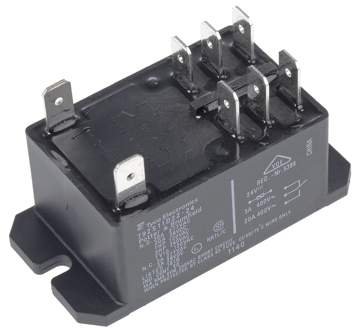 TE Connectivity Flange Mount Power Relay, 24V dc Coil, 30A Switching Current, DPDT