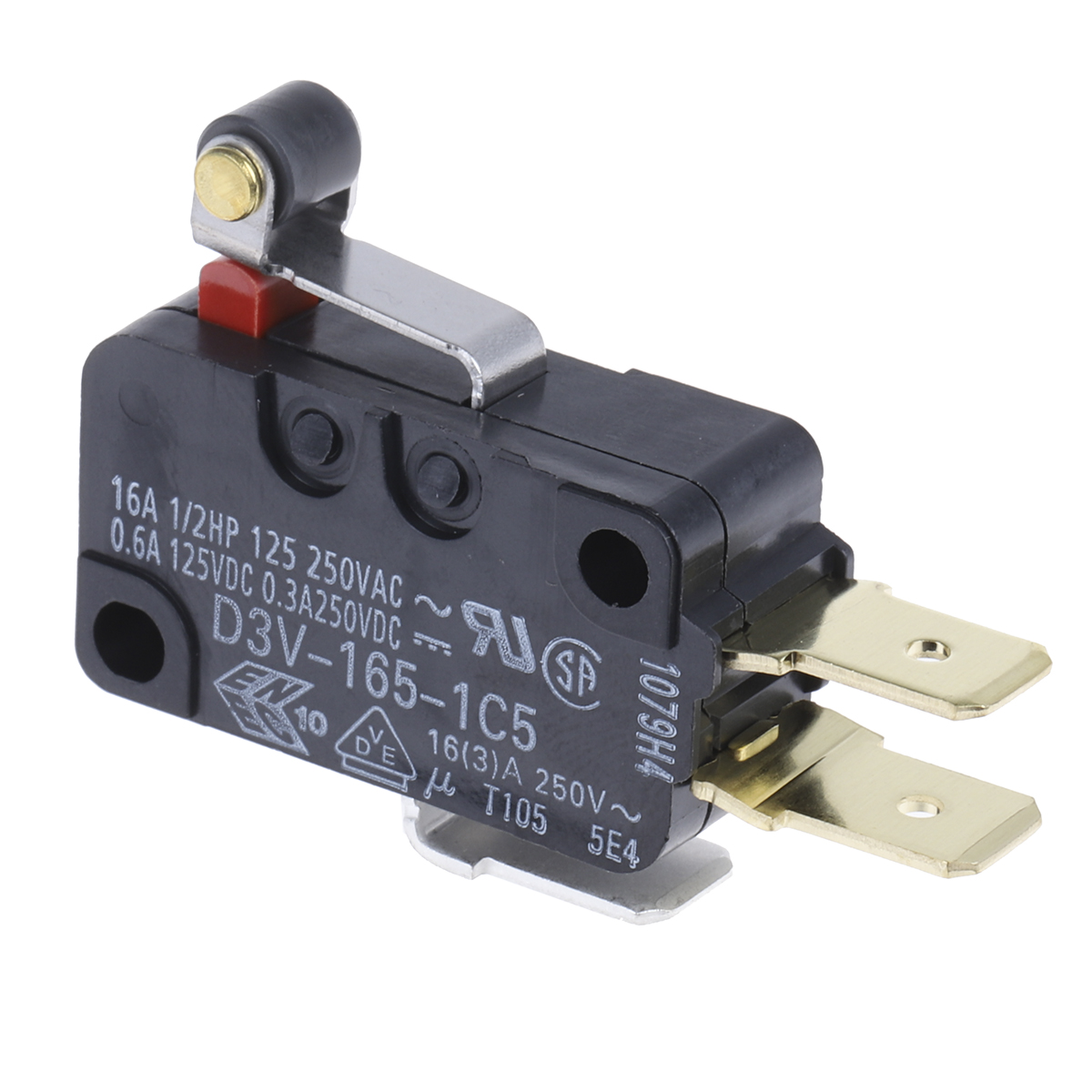 Omron Short Roller Lever Micro Switch, Tab Terminal, 16 A @ 250 V ac, SPDT, IP40