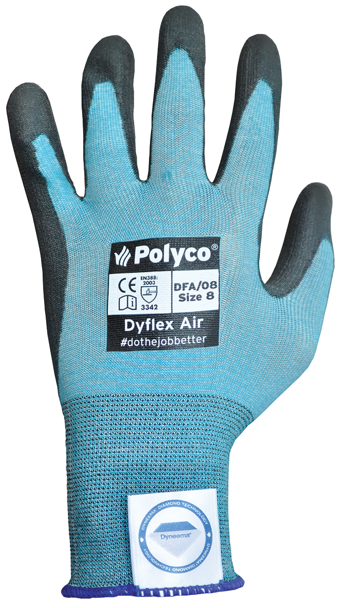 Polyco Healthline Dyflex Blue Polyurethane Polyurethane Work Gloves, Size 7, Polyurethane Coating