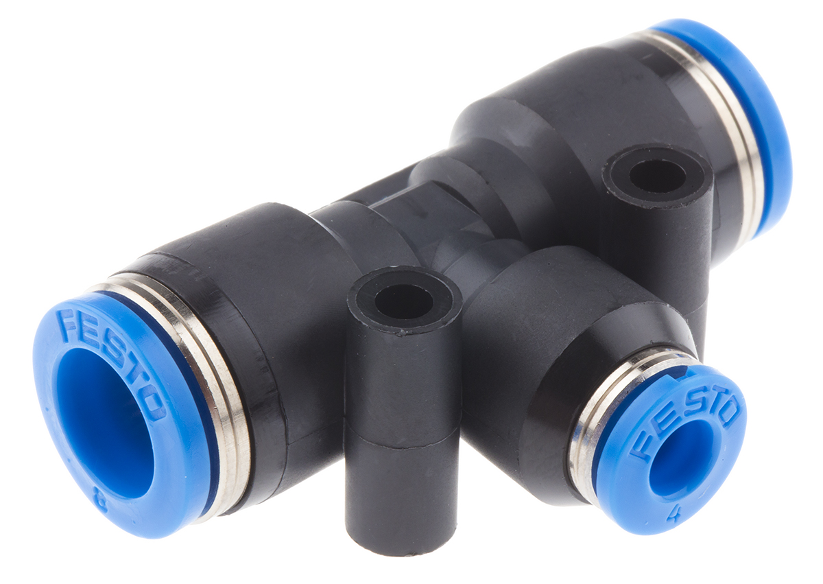 Festo QST Series Tee Tube-to-Tube Adaptor Push In 4 mm, Push In 8 mm to Push In 8 mm, Tube-to-Tube Connection Style,