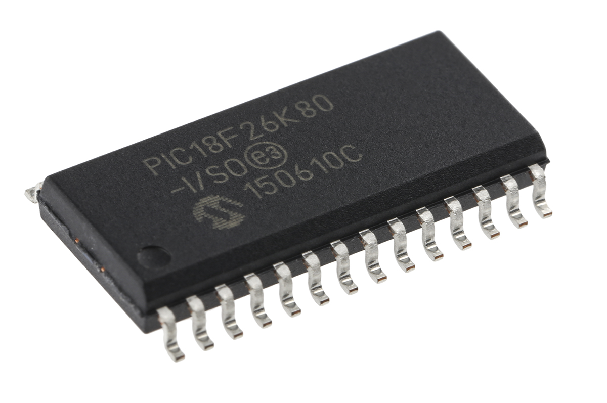 Microchip, 8 bit PIC, PIC18F66K80 Microcontroller, 64 MHz, 64kB FLASH, 28-Pin SOIC