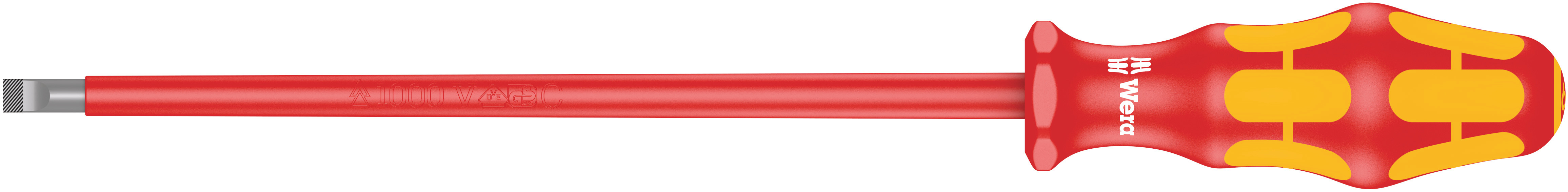 Wera Slotted Insulated Screwdriver, 6.5 mm Tip, 200 mm Blade, VDE/1000V, 305 mm Overall