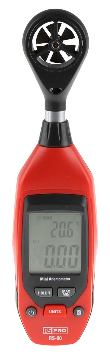 RS PRO RS-90 NTC, Rotary Vane Anemometer, 25m/s Max, Measures Air Temperature, Air Velocity