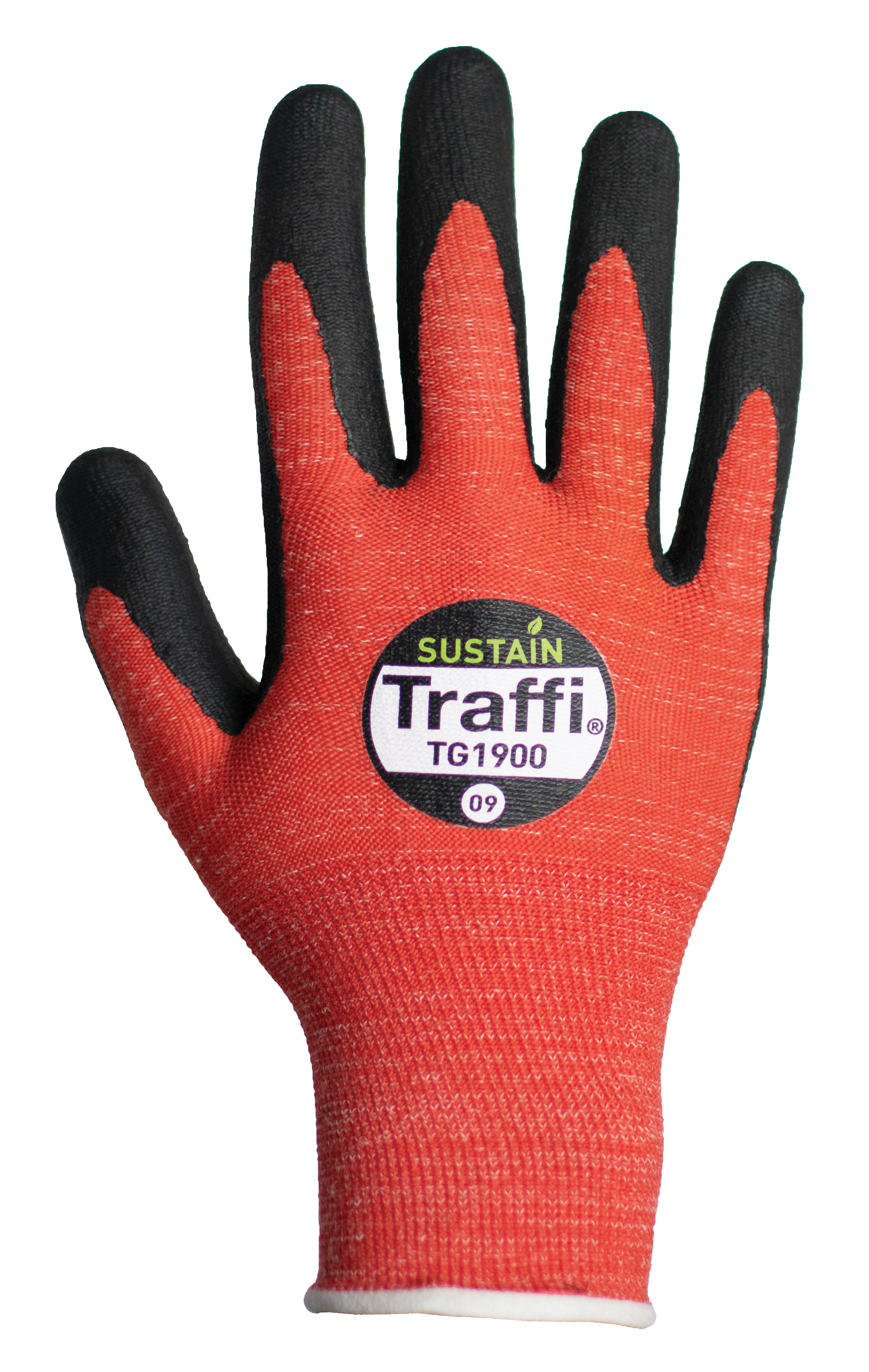 Traffi TG1900 Red Cotton Cotton, Polyethylene Terephthalate Cut Resistant Gloves, Size 10, Nitrile Micro-Foam Coating