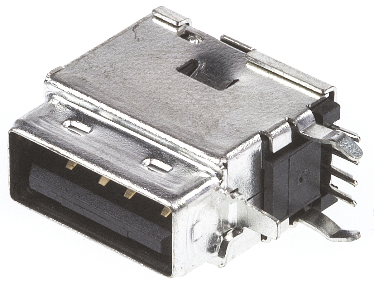 Molex Right Angle, Through Hole, Socket- Single Port Type A 2.0 USB Connector