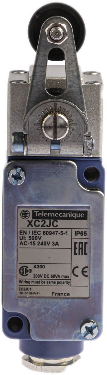 Telemecanique Sensors XC2J Series Roller Lever Limit Switch, IP65, Metal Housing, 240V ac Max, 10A Max