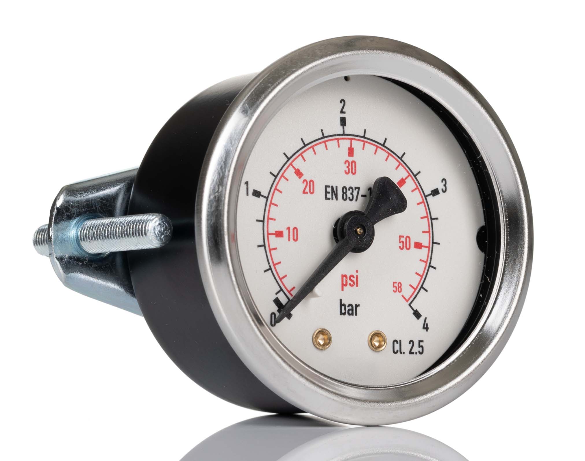 RS PRO G 1/8 Analogue Pressure Gauge 4bar Back Entry 50mm Outside Diameter