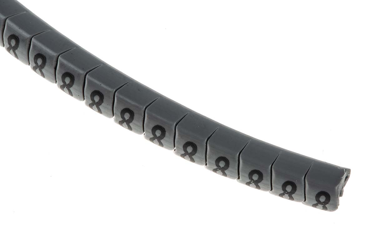 HellermannTyton Helagrip Slide On Cable Markers, Black on Grey, Pre-printed "8", 2 → 5mm Cable, 901-10364