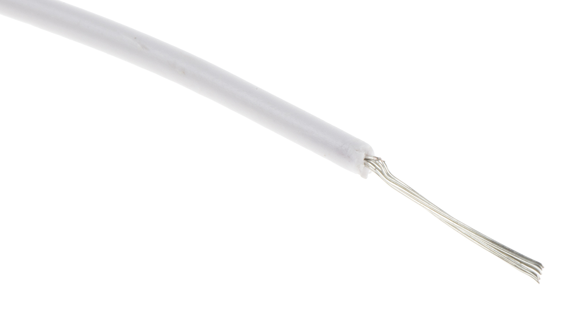 RS PRO White 0.08mm² Hook Up Wire, 28 AWG, 7/0.12 mm, 100m, PVC Insulation