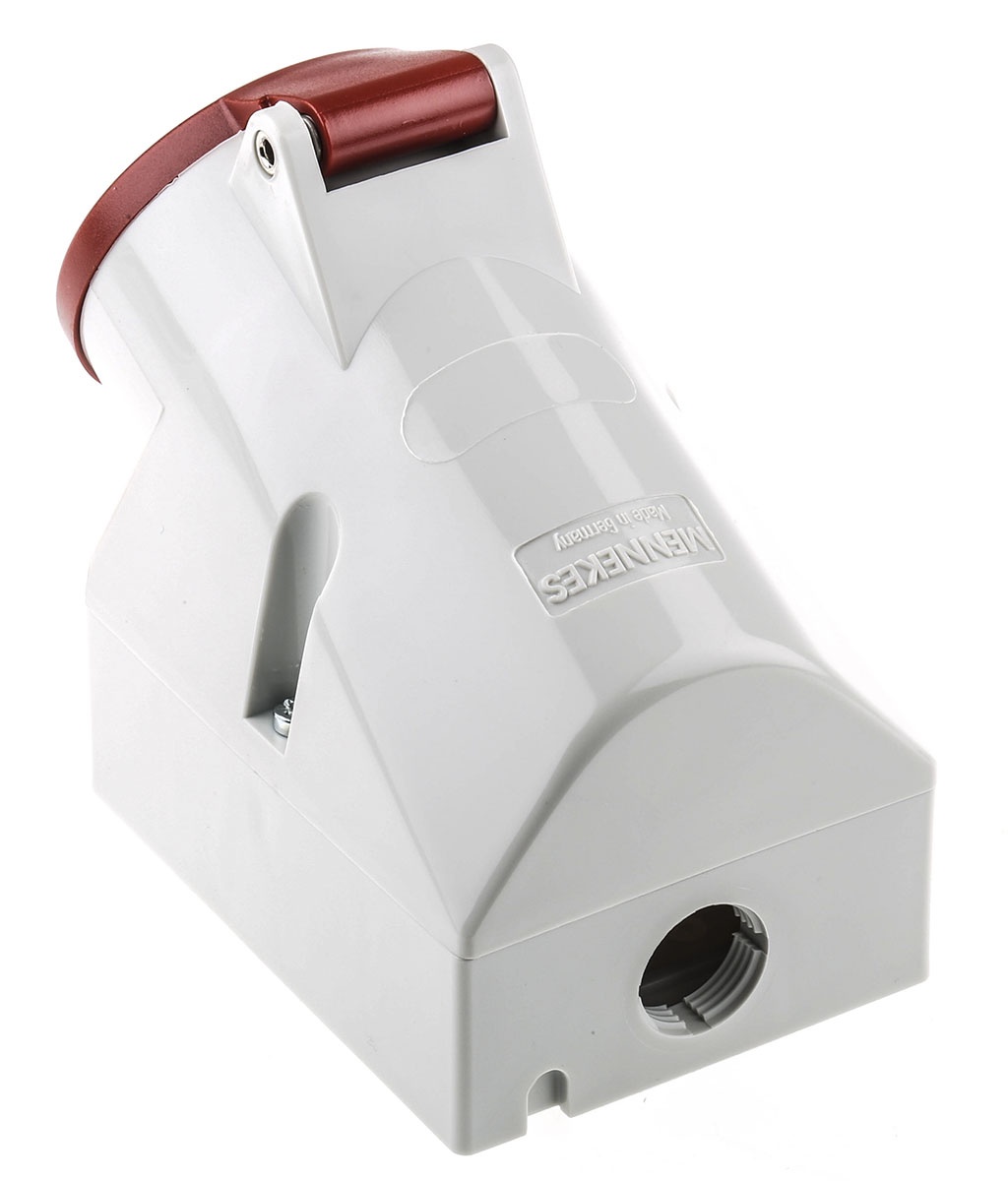 MENNEKES IP44 Red Wall Mount Right Angle Socket, Rated At 16A, 415 V